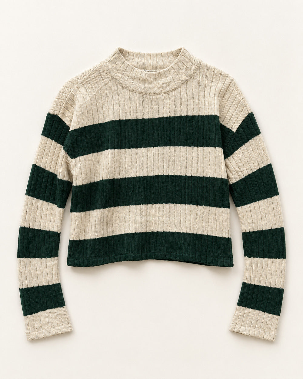Cream & Forest Green women's preloved winter crop top, VW-CTP138