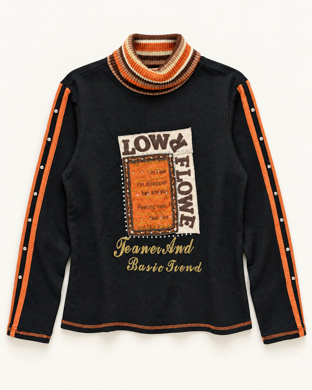 Black & Orange women's preloved winter crop top, VW-CTP191