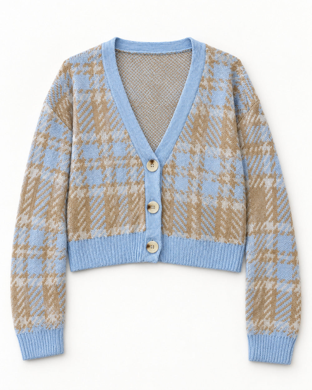 Cream & Powder Blue women's preloved heavy button cardigan, VW-HBC03