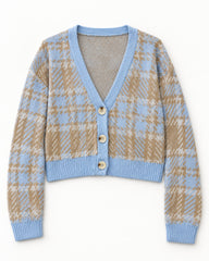 Cream & Powder Blue women's preloved heavy button cardigan, VW-HBC03