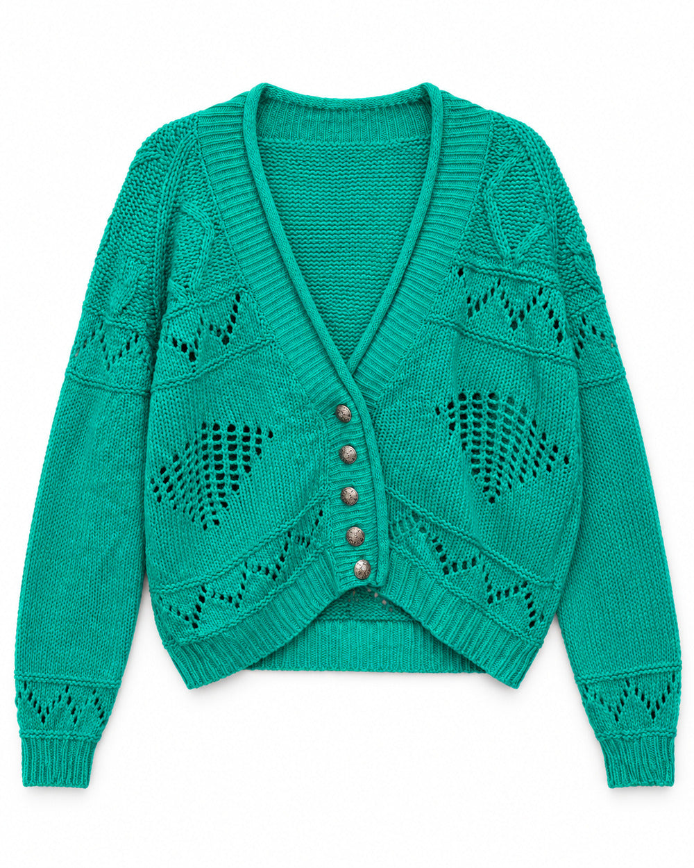Teal women's preloved heavy button cardigan, VW-HBC07