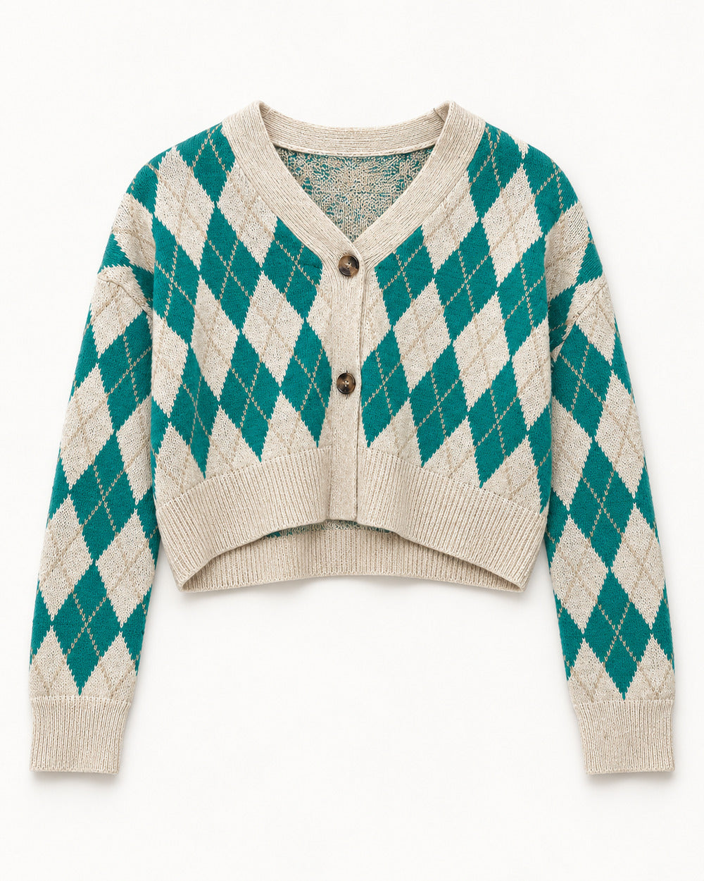 Cream & Teal women's preloved heavy button cardigan, VW-HBC08
