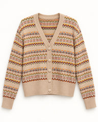 Beige & Camel women's preloved heavy button cardigan, VW-HBC104