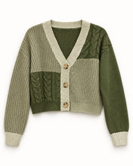 Olive & Beige women's preloved heavy button cardigan, VW-HBC111