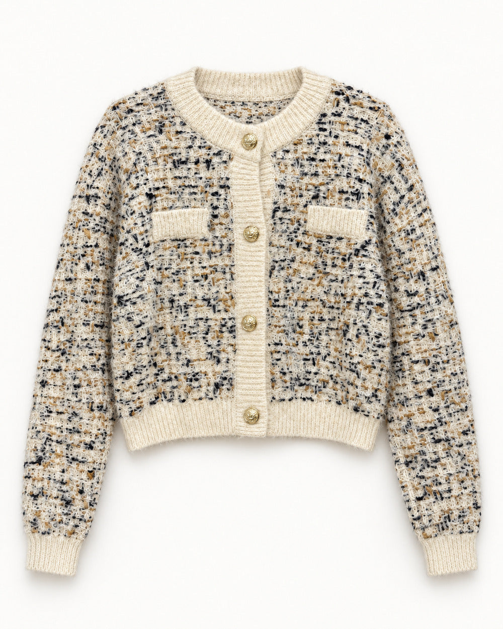 Cream & Taupe women's preloved heavy button cardigan, VW-HBC118