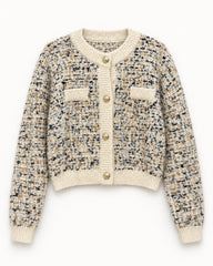 Cream & Taupe women's preloved heavy button cardigan, VW-HBC118