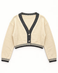 Cream & Taupe women's preloved heavy button cardigan, VW-HBC122