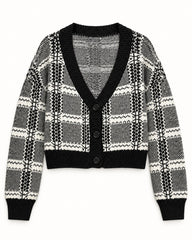 Black & Taupe women's preloved heavy button cardigan, VW-HBC125