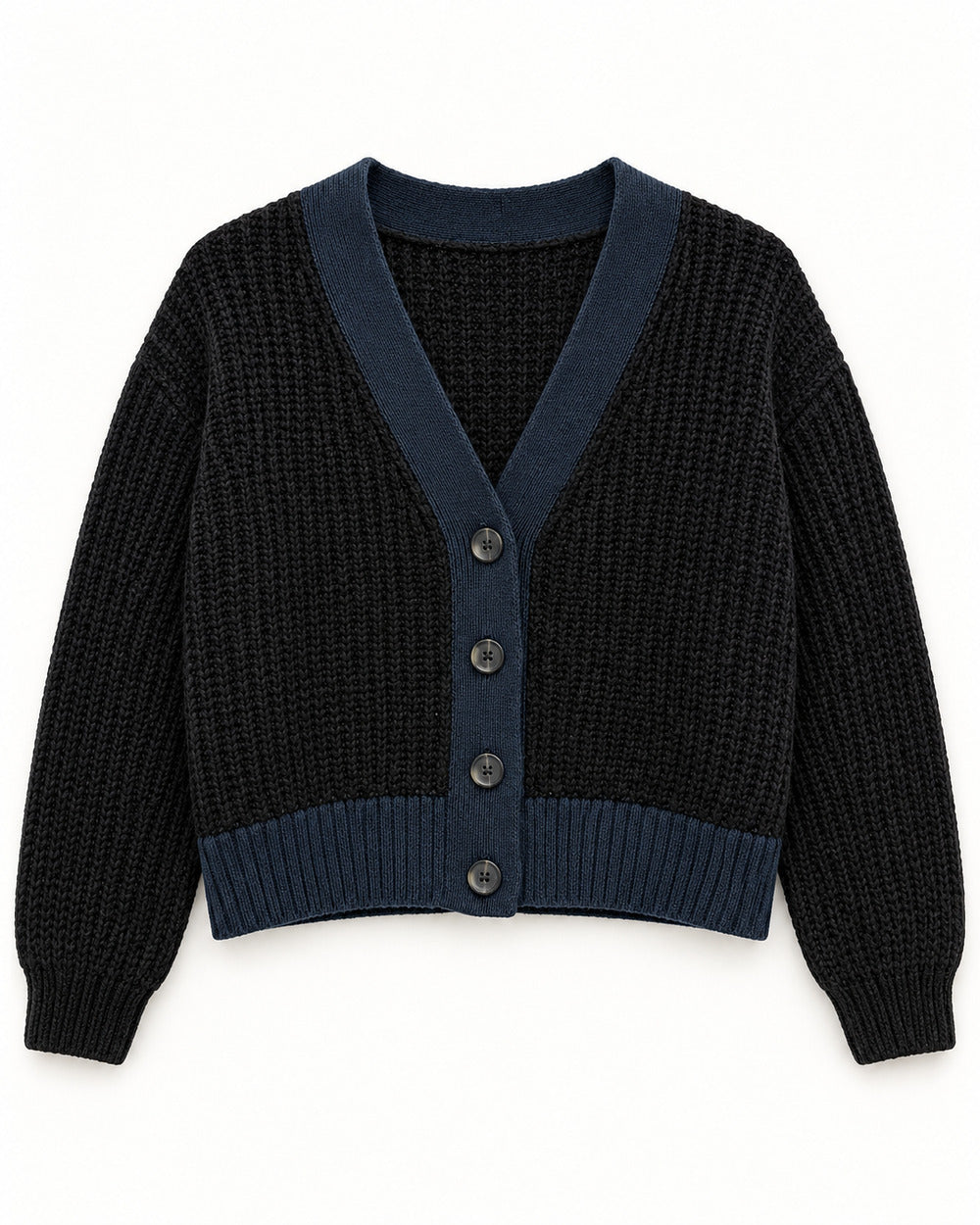Navy & Black women's preloved heavy button cardigan, VW-HBC135