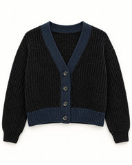 Navy & Black women's preloved heavy button cardigan, VW-HBC135
