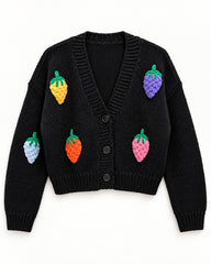 Charcoal Grey & Black women's preloved heavy button cardigan, VW-HBC140