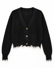 Charcoal Grey & Black women's preloved heavy button cardigan, VW-HBC153