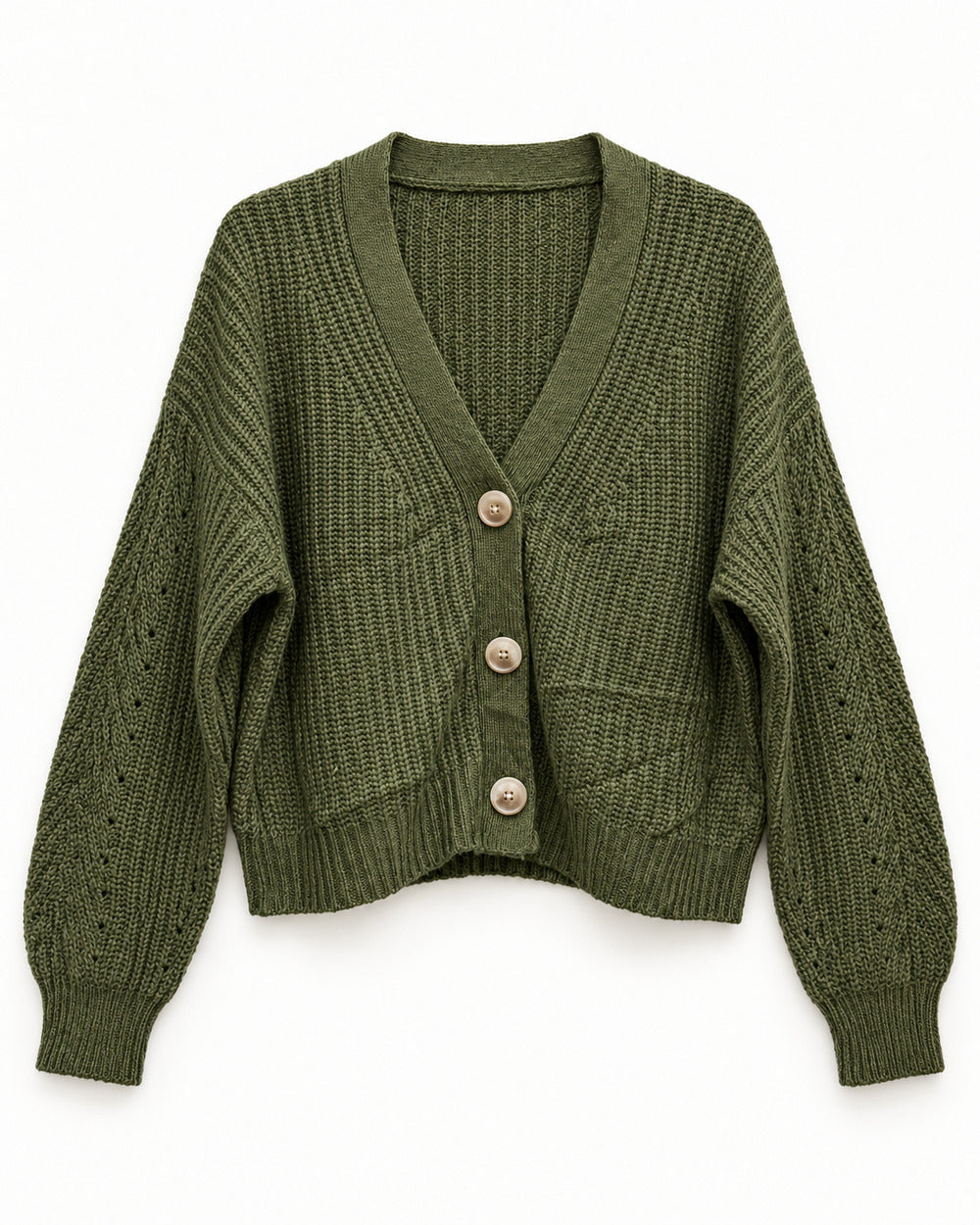 Olive women's preloved heavy button cardigan, VW-HBC156