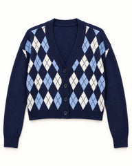 Navy & Powder Blue women's preloved heavy button cardigan, VW-HBC157