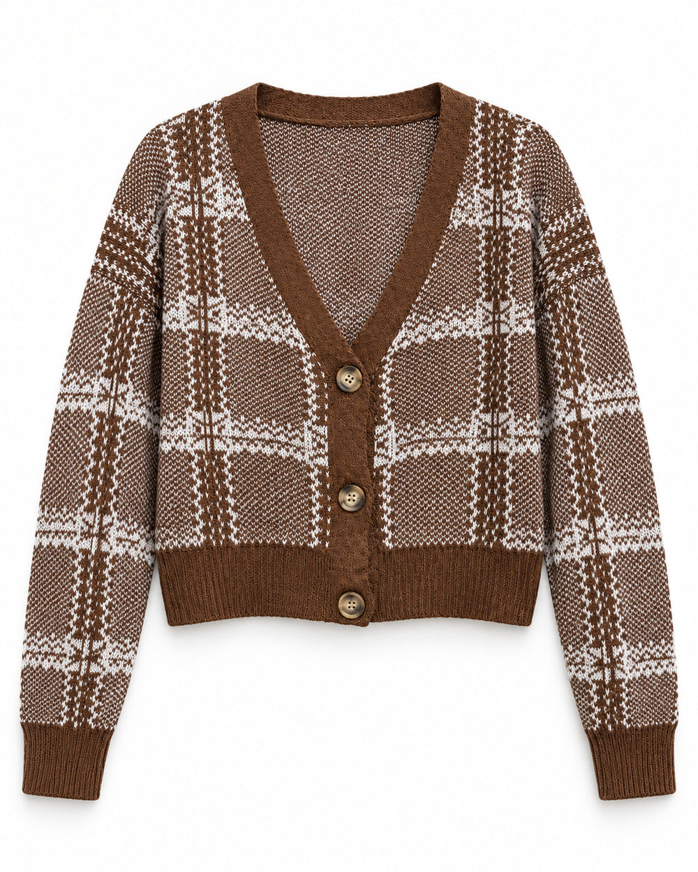 Chocolate Brown & Taupe women's preloved heavy button cardigan, VW-HBC160