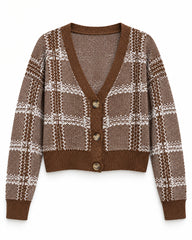Chocolate Brown & Taupe women's preloved heavy button cardigan, VW-HBC160