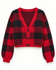 Burgundy & Red women's preloved heavy button cardigan, VW-HBC166