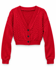 Red women's preloved heavy button cardigan, VW-HBC168