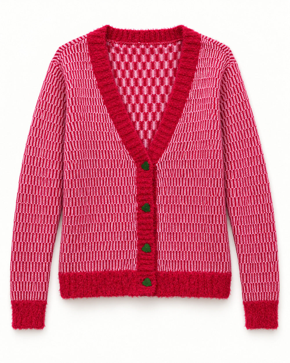 Red & Pink women's preloved heavy button cardigan, VW-HBC169