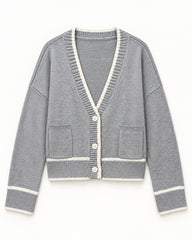 Grey & Lilac women's preloved heavy button cardigan, VW-HBC171