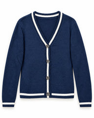 Navy & Grey women's preloved heavy button cardigan, VW-HBC174