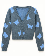 Charcoal Grey & Grey women's preloved heavy button cardigan, VW-HBC184
