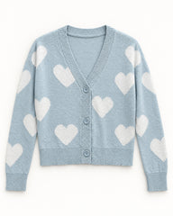 Powder Blue & Light Grey women's preloved heavy button cardigan, VW-HBC186