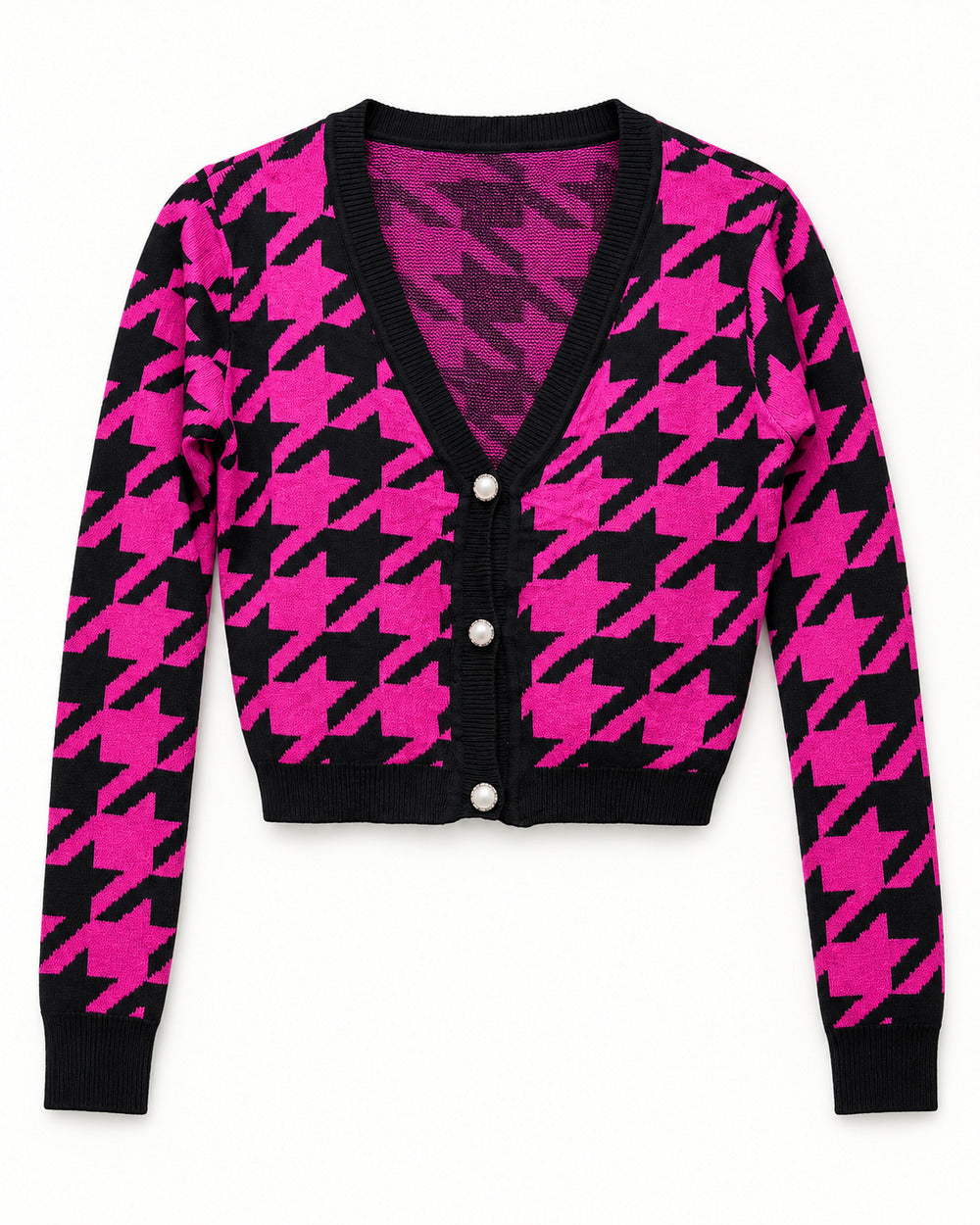Hot Pink & Charcoal Grey women's preloved heavy button cardigan, VW-HBC189