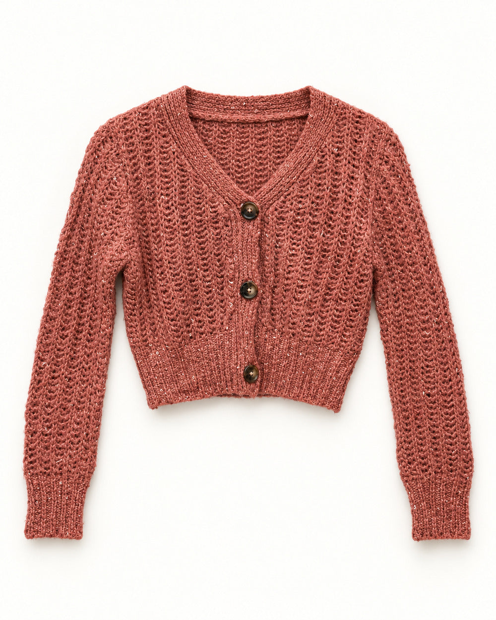 Coral & Brown women's preloved heavy button cardigan, VW-HBC193
