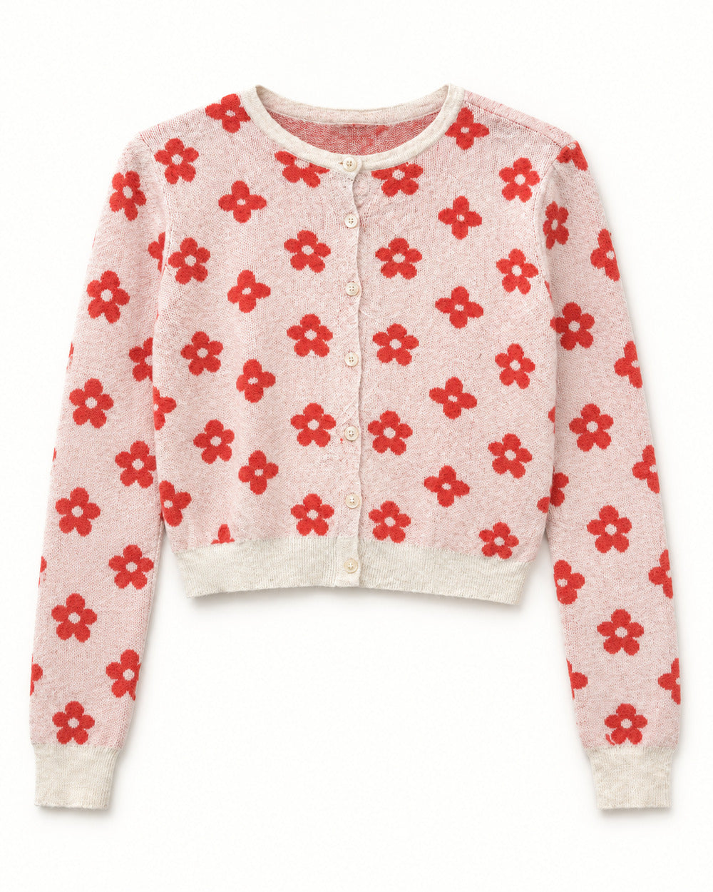 Blush Pink & Red women's preloved heavy button cardigan, VW-HBC194