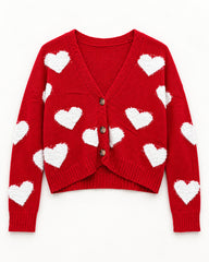Red & Pink women's preloved heavy button cardigan, VW-HBC199