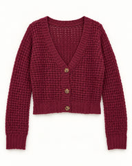 Burgundy women's preloved heavy button cardigan, VW-HBC20