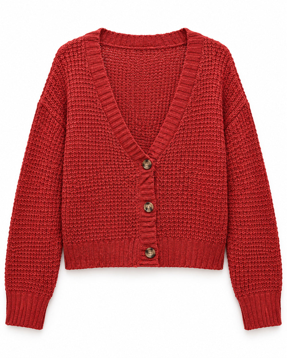 Red women's preloved heavy button cardigan, VW-HBC207