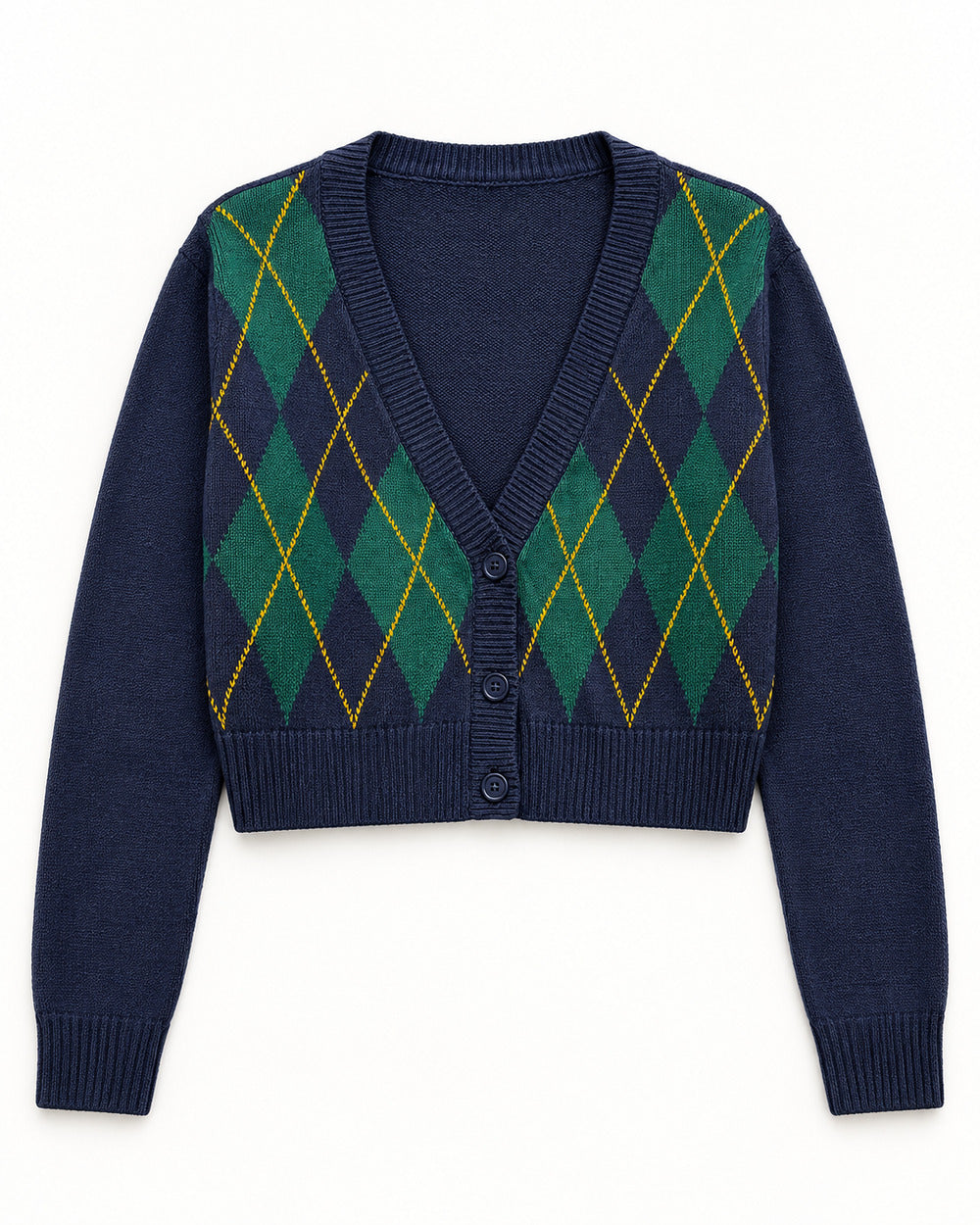 Forest Green & Navy women's preloved heavy button cardigan, VW-HBC212