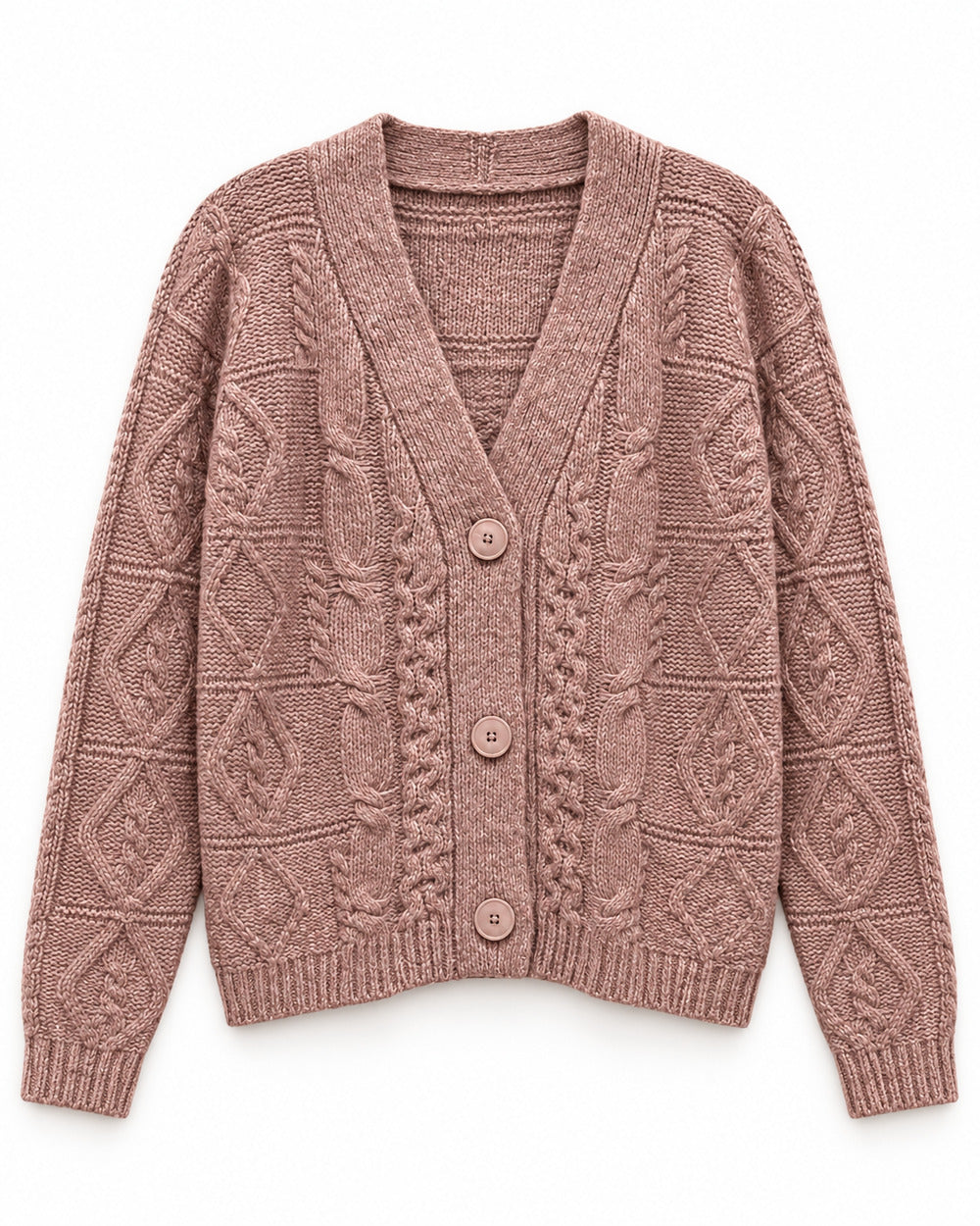 Taupe & Blush Pink women's preloved heavy button cardigan, VW-HBC215