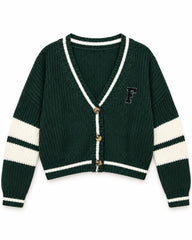 Forest Green & Mint Green women's preloved heavy button cardigan, VW-HBC218