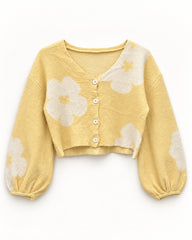 Beige women's preloved heavy button cardigan, VW-HBC224