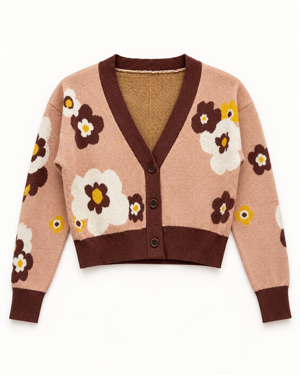Chocolate Brown & Beige women's preloved heavy button cardigan, VW-HBC229