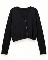 Charcoal Grey & Black women's preloved heavy button cardigan, VW-HBC232