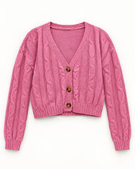 Pink & Blush Pink women's preloved heavy button cardigan, VW-HBC234