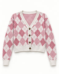 White & Blush Pink women's preloved heavy button cardigan, VW-HBC235