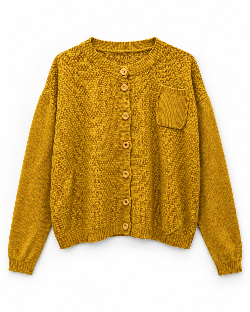 Mustard women's preloved heavy button cardigan, VW-HBC236