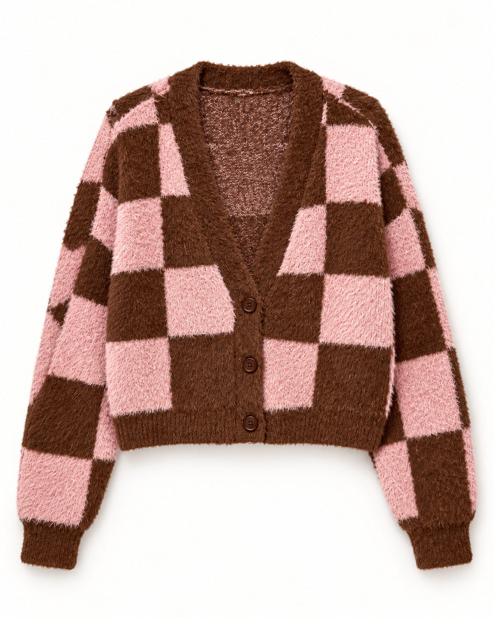 Blush Pink & Chocolate Brown women's preloved heavy button cardigan, VW-HBC237