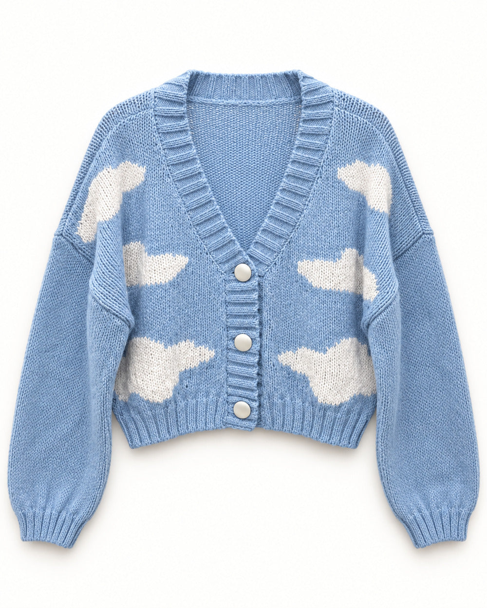 Powder Blue & Grey women's preloved heavy button cardigan, VW-HBC238