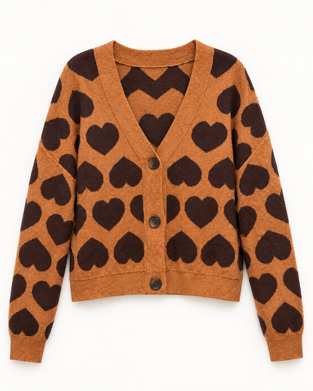 Orange & Chocolate Brown women's preloved heavy button cardigan, VW-HBC239
