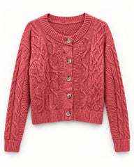 Coral & Red women's preloved heavy button cardigan, VW-HBC240