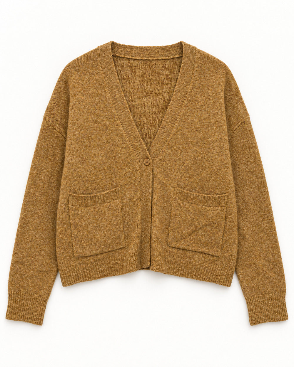 Camel women's preloved heavy button cardigan, VW-HBC26