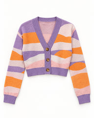 Lilac & Orange women's preloved heavy button cardigan, VW-HBC265