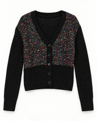 Olive & Black women's preloved heavy button cardigan, VW-HBC268