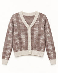 Taupe women's preloved heavy button cardigan, VW-HBC271